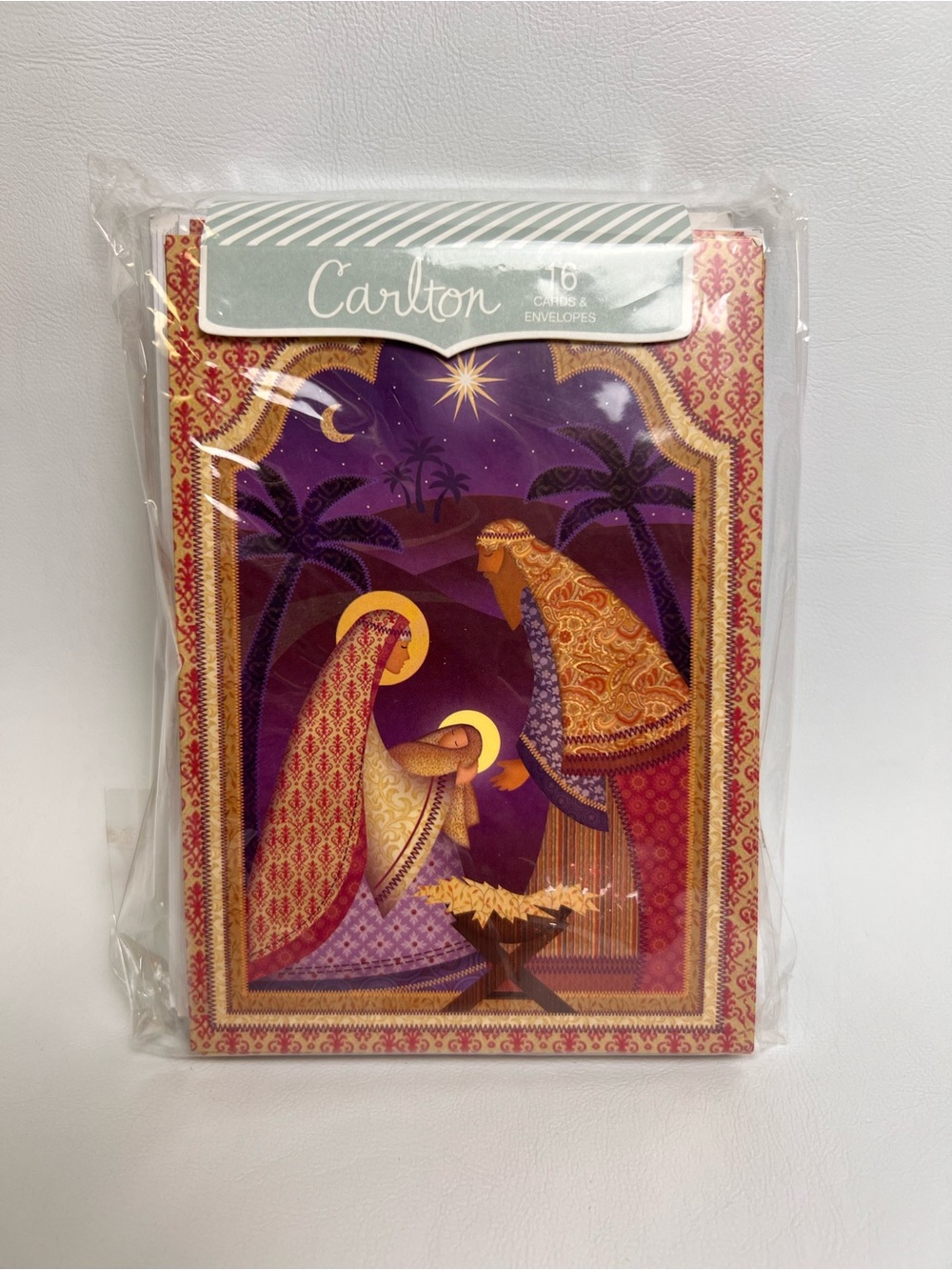 16-Carlton Cards & Envelopes Christmas Naivety Scene Mary Joseph Baby Jesus